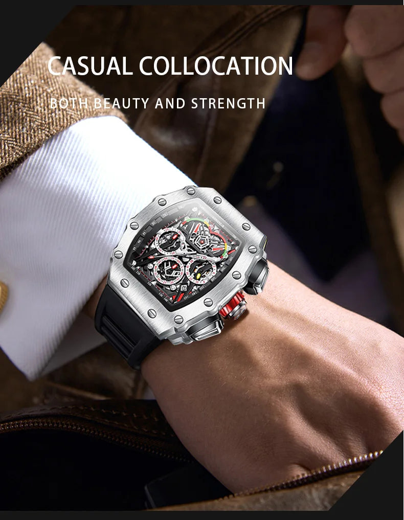 New Luxury Men Watch ONOLA Fashion Fully Automatic Mechanical Watches Man Unique Design Waterproof Tape Watch Wristwatch