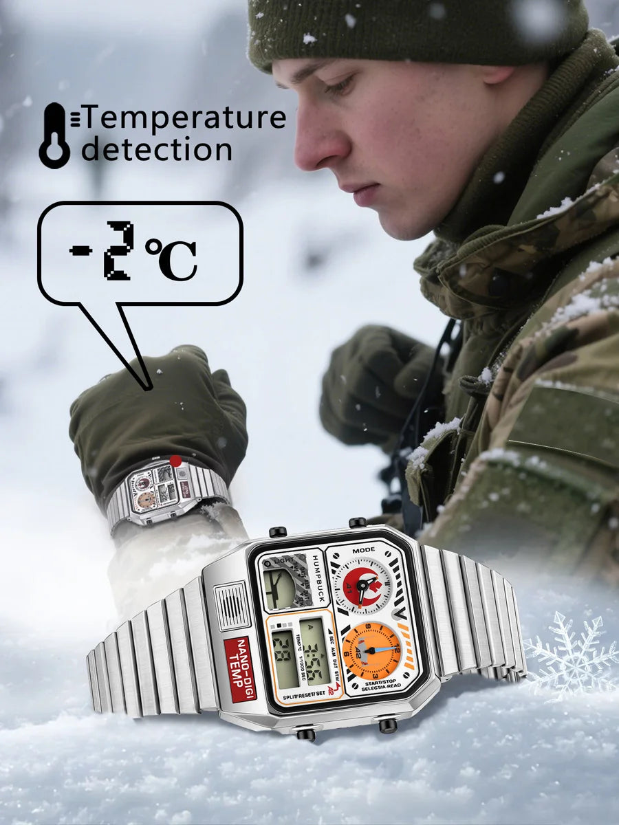 HUMPBUCK Digital Watches for Men Classic Themes Multifunctional Wristwatch with Temperature Stopwatch Dual Time and Calendar