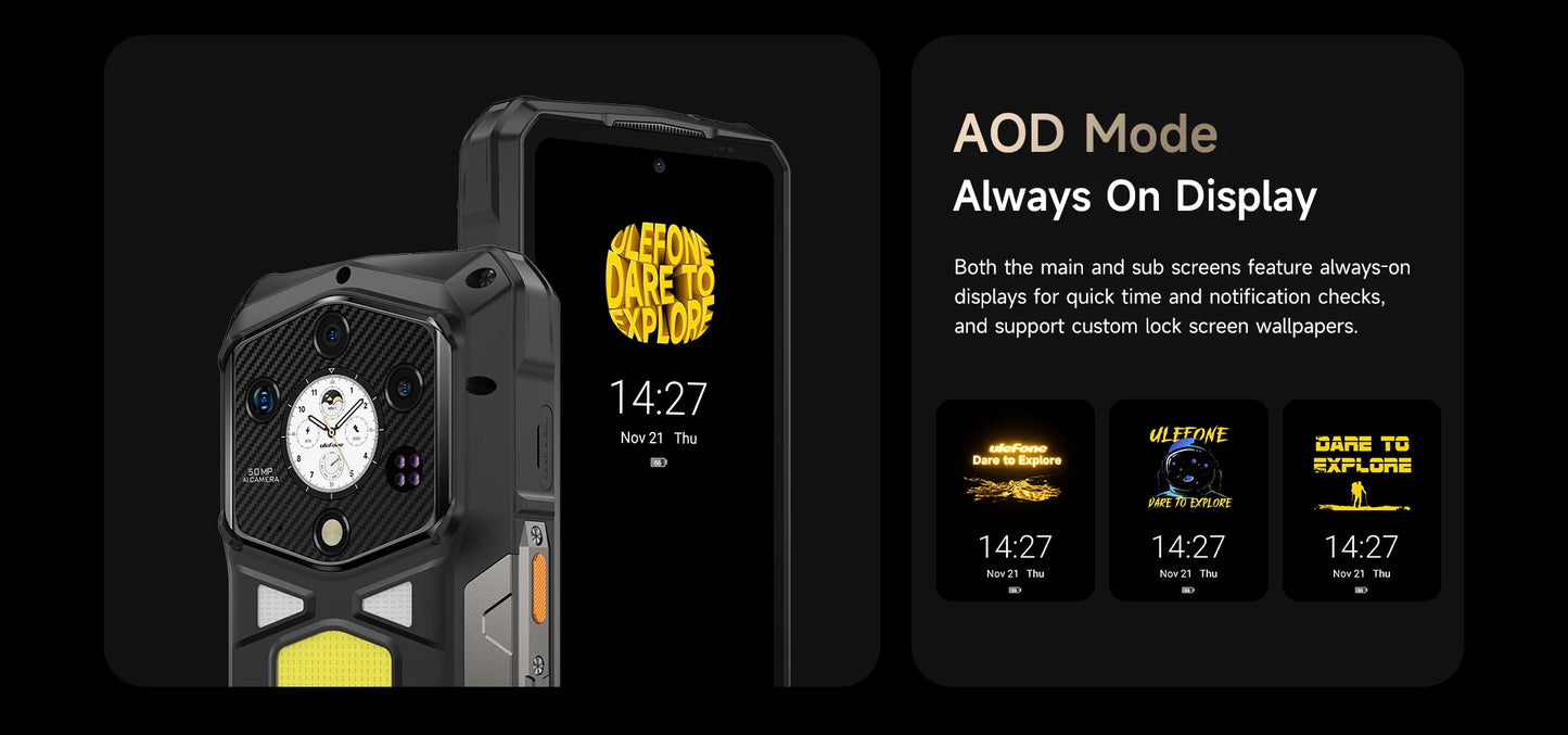 【2025 New】Ulefone Armor 29 Ultra 5G Rugged Phone Smartphone Android 15 32GB+1TB 21200mAh 120W Flash Charging Dual Screen NFC