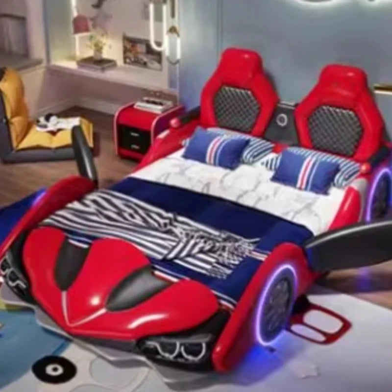 full king size Up down doors car children beds LED lights Bluetooth speakers double kids bedroom bed bed base boy furniture