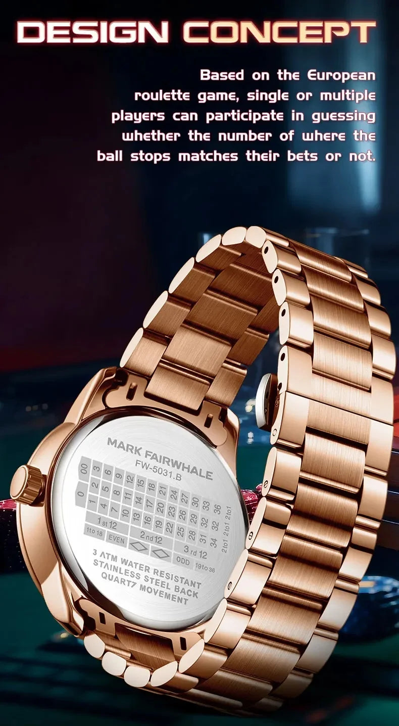 Mark Fairwhale 2025 New Top Brand Men Quartz Watch Arabic numerals Rotating Dial Roulette Automatic Watch Diamond Luminous Hand