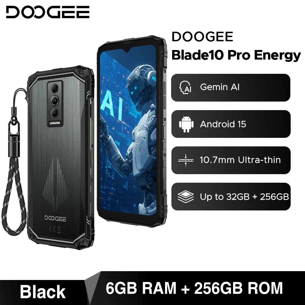 Global Version DOOGEE Blade10 Pro Energy Rugged Phone Gemini AI Android 15 Ultra-thin 6.56'' Screen 6150mAh Battery Smartphone