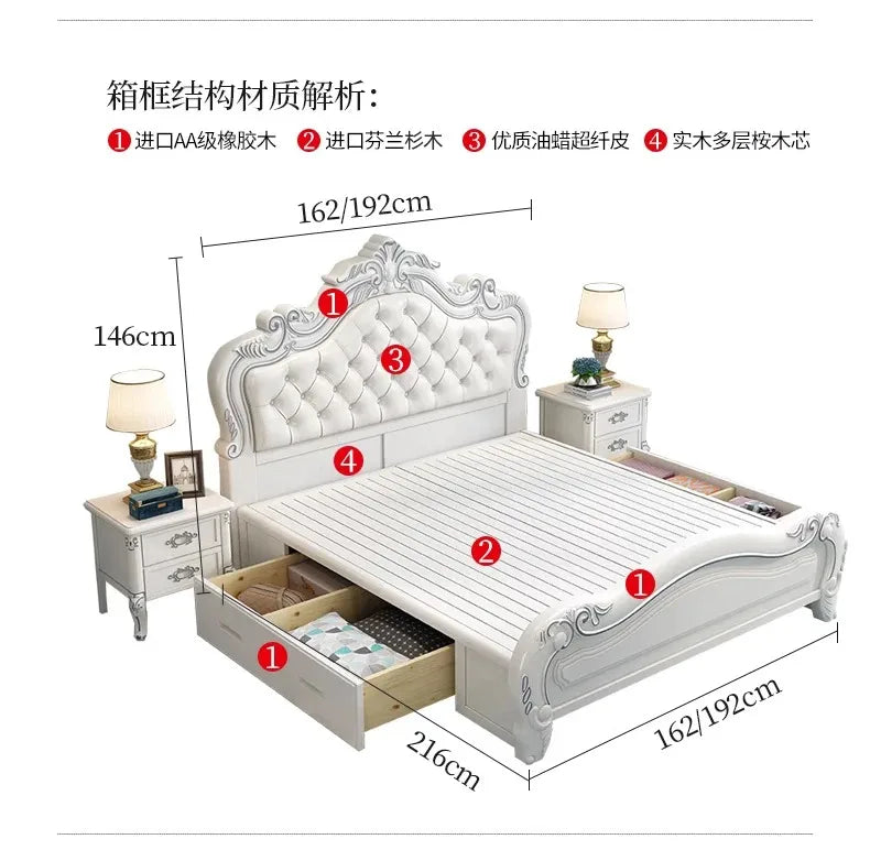 Princess Wood Frame Bed Modern Platform Designer Wooden Full Set Bed Double Headboards Luxury Camas De Dormitorio Home Furniture