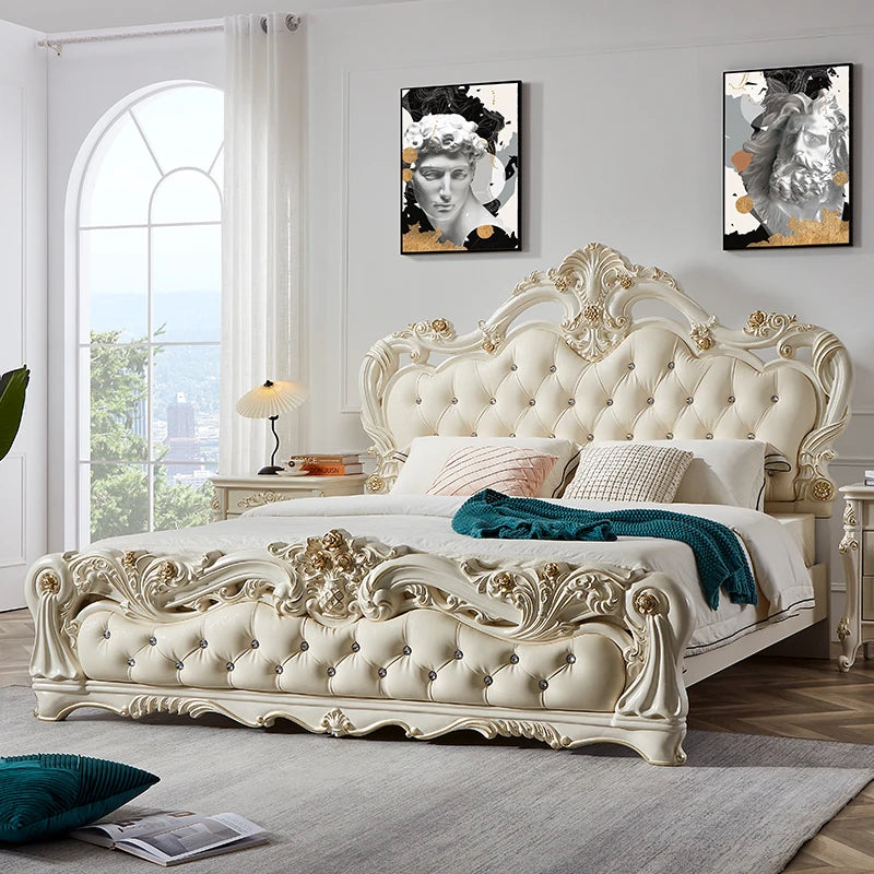European Bedroom Massage Bed Design Frame Luxury Double Bed Princess Sleeping Platform Safe Sofa Headboards Cama Home Furniture