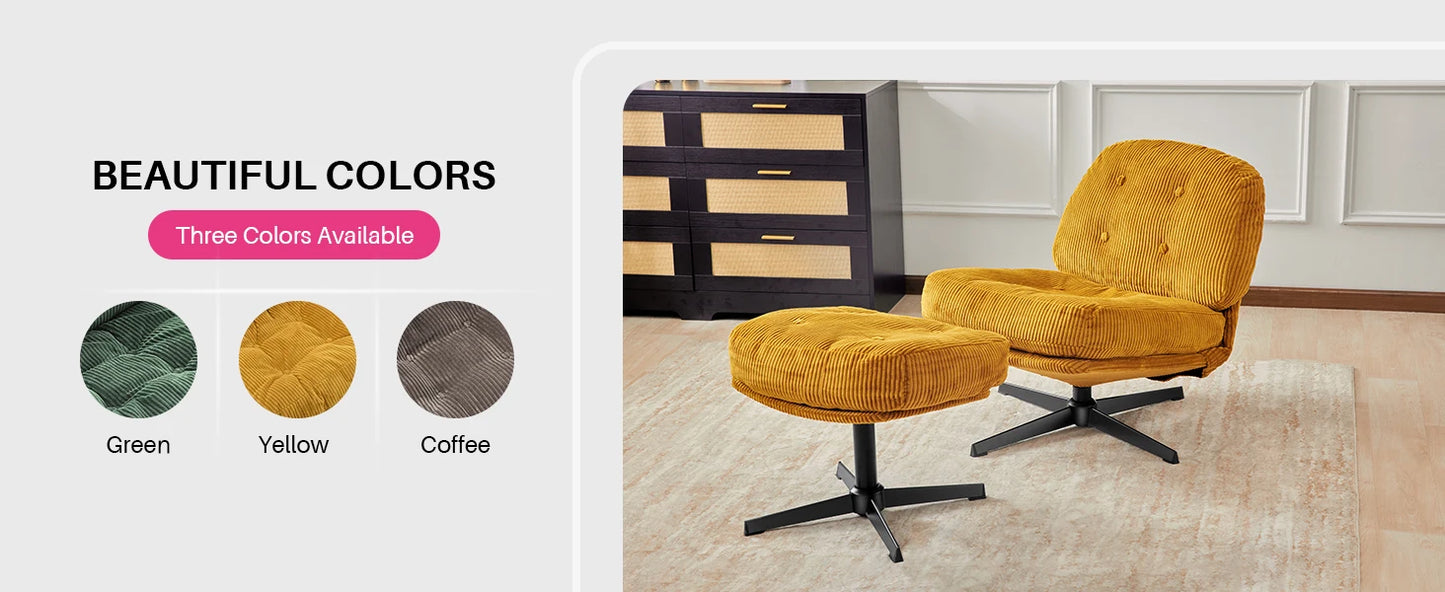 Redlife Modern Foldable Accent Chair 360° Swivel Tufted Lazy Chair Upholstered Lounge Chair w/ Thickened Cushion for Living Room