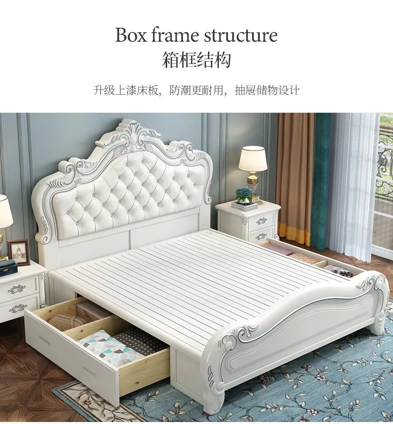 Princess Wood Frame Bed Modern Platform Designer Wooden Full Set Bed Double Headboards Luxury Camas De Dormitorio Home Furniture