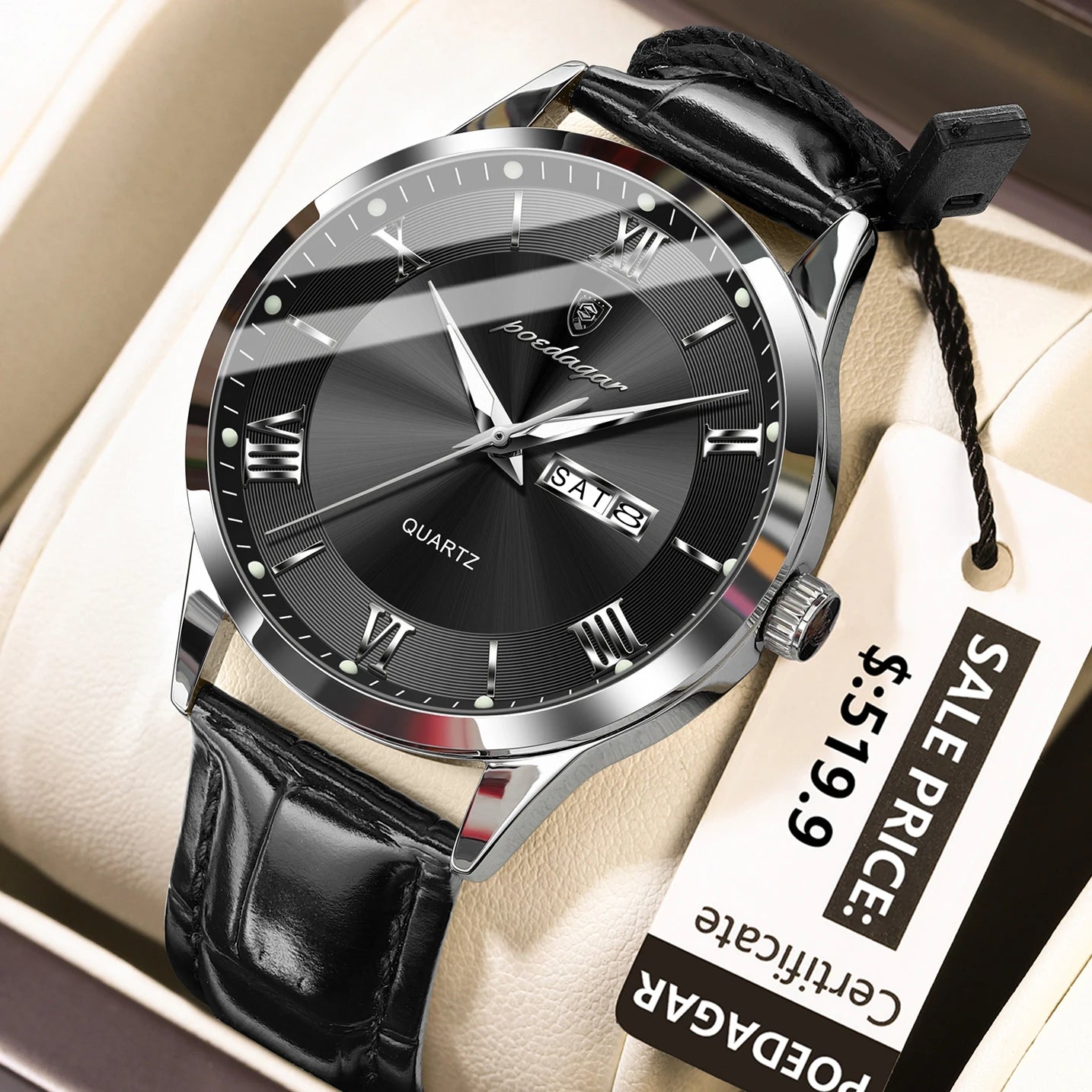 POEDAGAR Top Luxury Watch For Men Military Waterproof Luminous Date Week Man Wristwatch Leather Men's Quartz Watches Sport Reloj