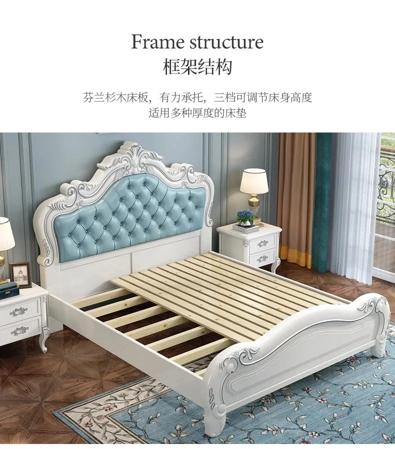 Princess Wood Frame Bed Modern Platform Designer Wooden Full Set Bed Double Headboards Luxury Camas De Dormitorio Home Furniture