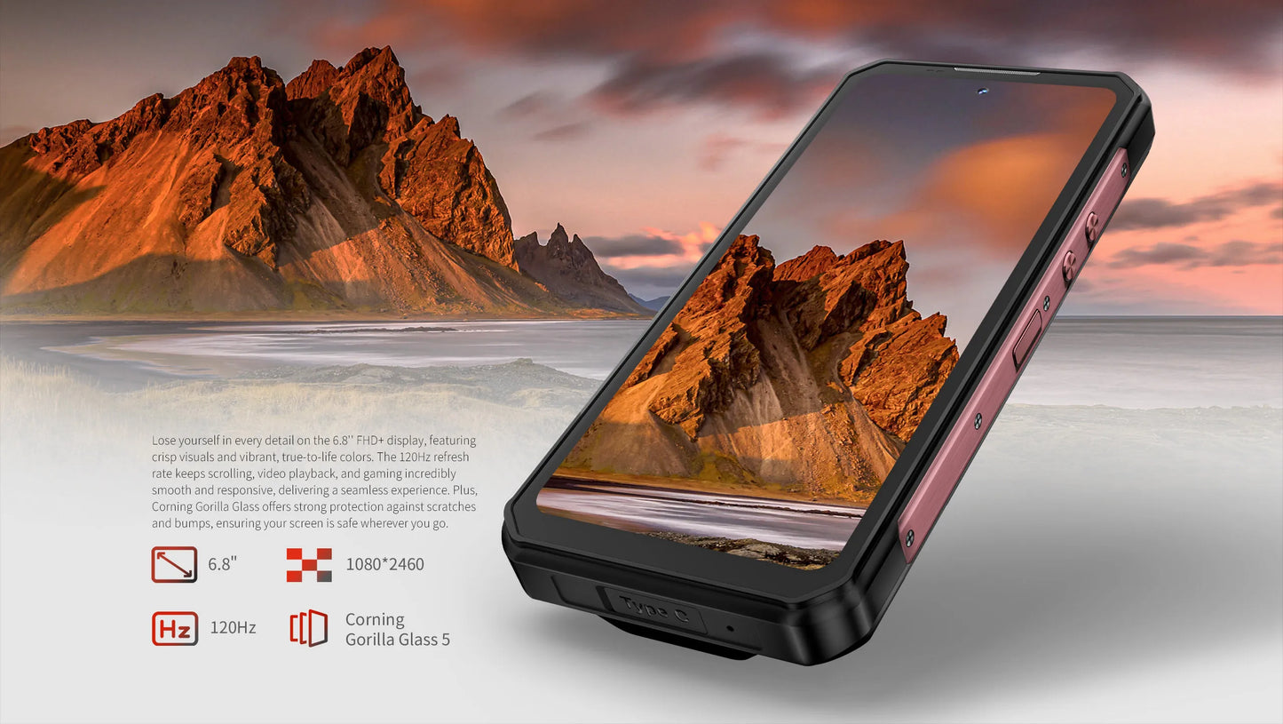 OUKITEL WP56 Rugged Smartphone Android 15 MTK7050 6.8Inch FHD 120Hz 6GB RAM+512GB ROM Mobile Phone 108MP Camera 45W 5G Cellphone
