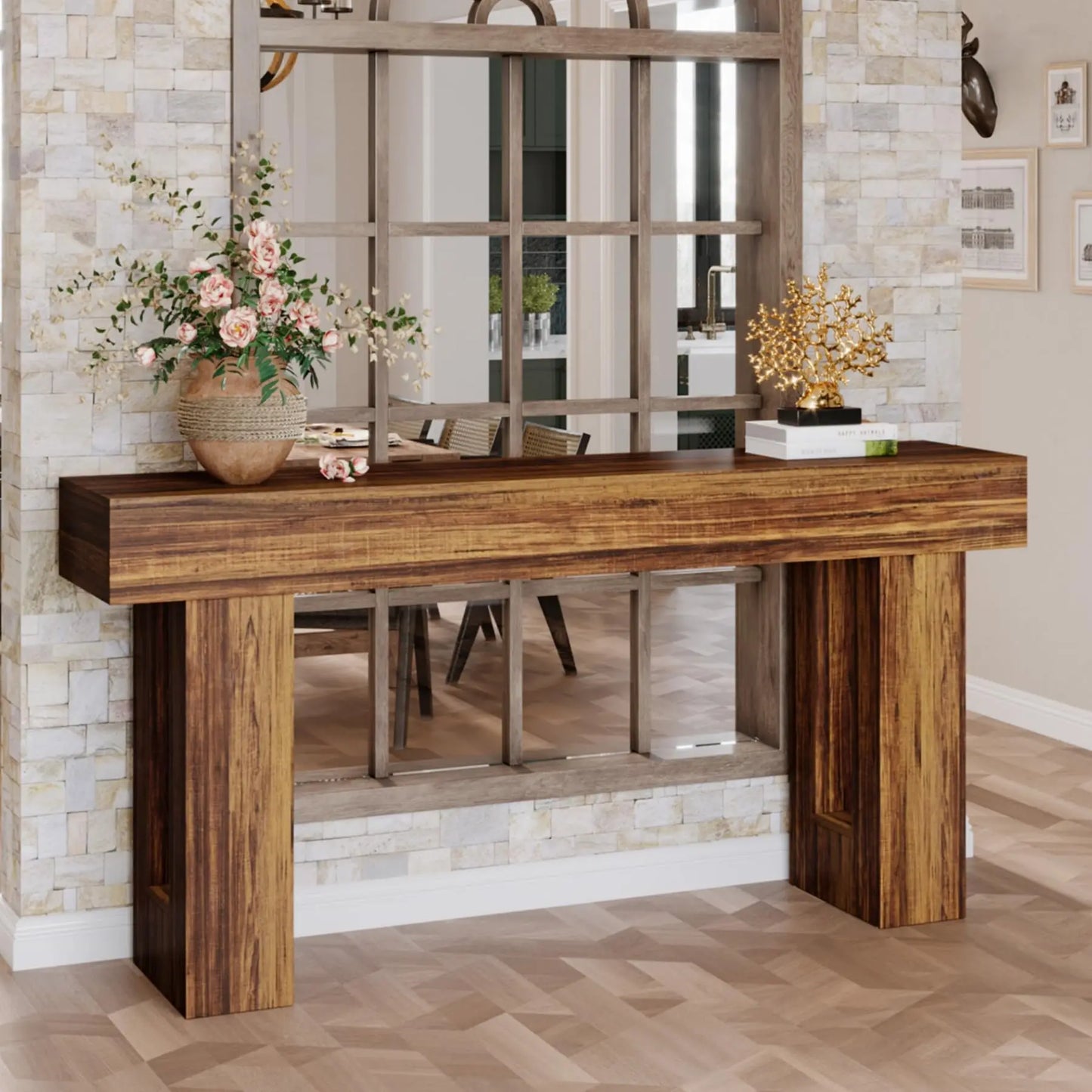Tribesigns 63-Inch Long Console Table, Farmhouse Wooden Sofa Table Behind The Couch, Narrow Entryway Table for Entrance, Hallway