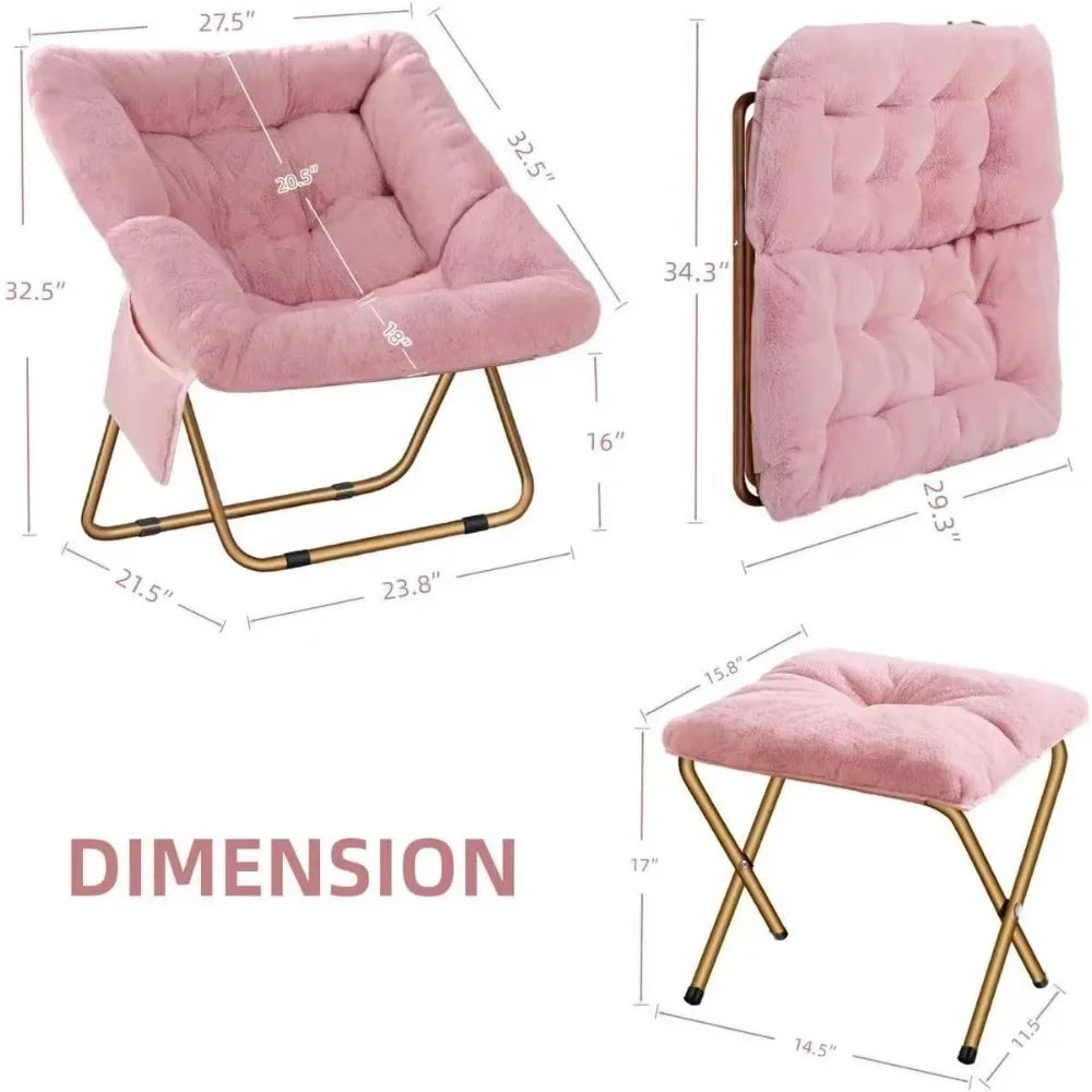 Saucer Chair, Foldable Living Room Chairs, Soft Faux Fur Lounge Chair for Bedroom, Reading Chairs for Adults, Kids