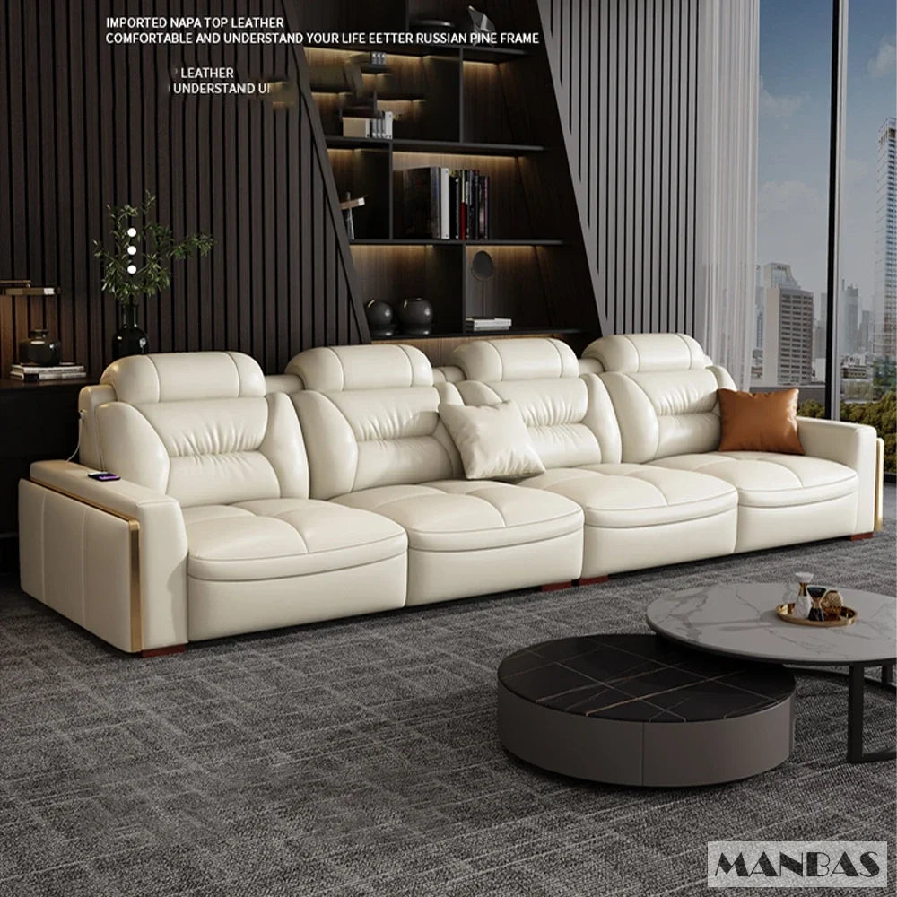 Linlamlim Modern Genuine Leather Sectional Sofa Set with Chaise Lounge– Upholstered Modular Couch with USB and Bluetooth Speaker