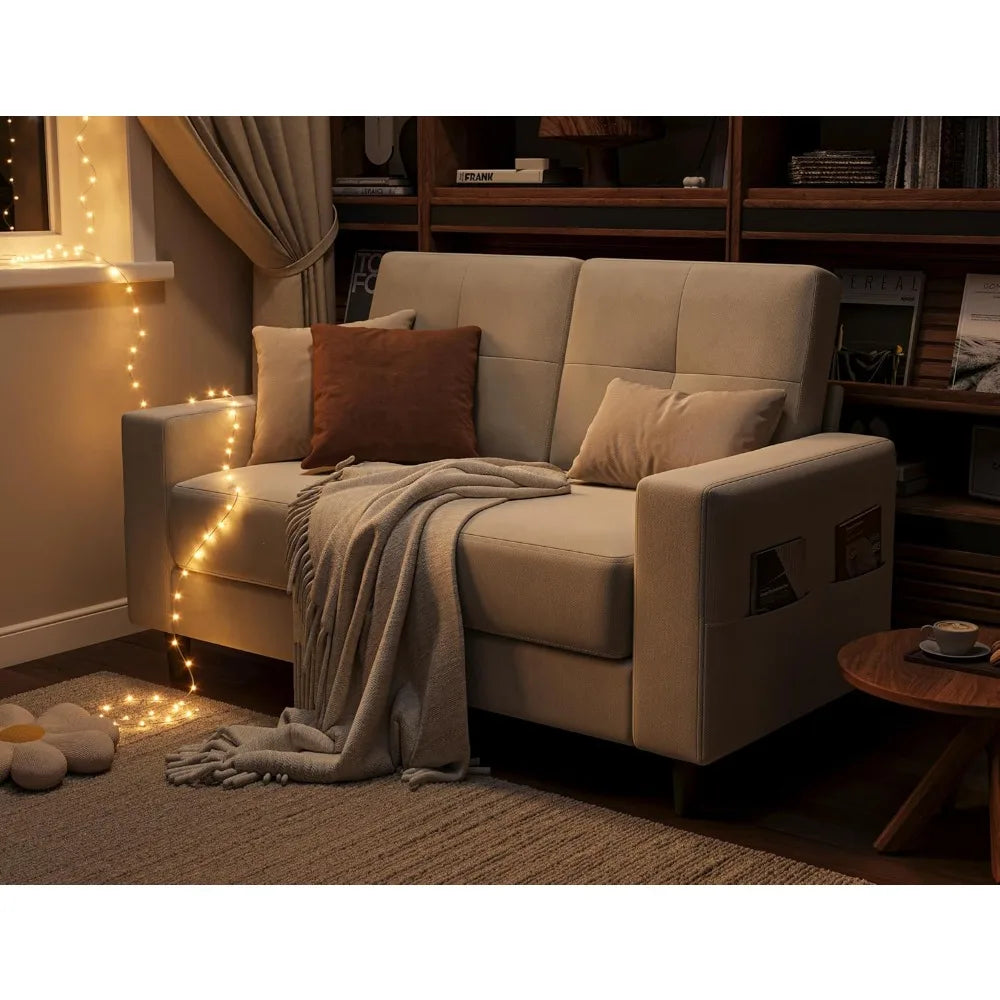 Loveseat Sofa W/armrests & backrests, 53" Small Spaces 2 Seater Mini Couch for Apartment, Office & Living Room, Living Room Sofa