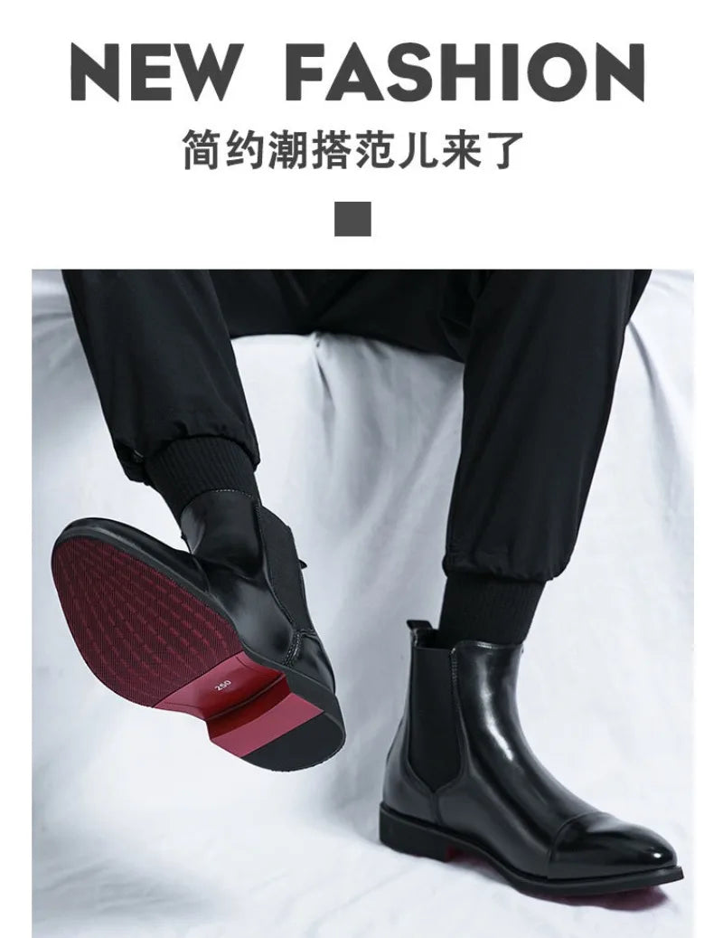 Luxury Brand Men Chelsea Boots Fashion Pointed Toe High Top Leather Boots Business Dress Boots for Men 2025New Casual Ankle Boot