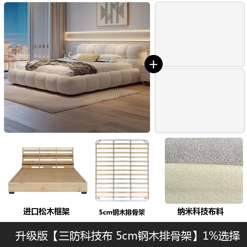 Modern Twin Minimalist Bed Cream High End Lazy Design Small Family Confortable Bed Aesthetics Quality Wedding Muebles Furniture