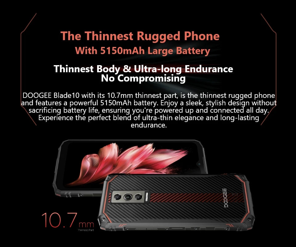 DOOGEE Blade10 Rugged Phone 6.56 Inch 90Hz IPS Display 9GB(4+5) 128GB Octa Core 16MP Main Camera 5150mAh Android 14 Face Unlock