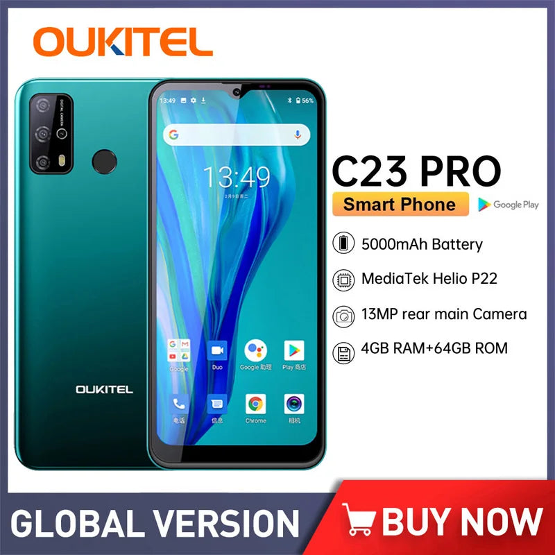 Oukitel-C23 Pro Android Smartphone, 6.53 ", 5000mAh, 4G Lte, Cheap Mobile Phone, 8pm/13PM Camera, Smart Phone