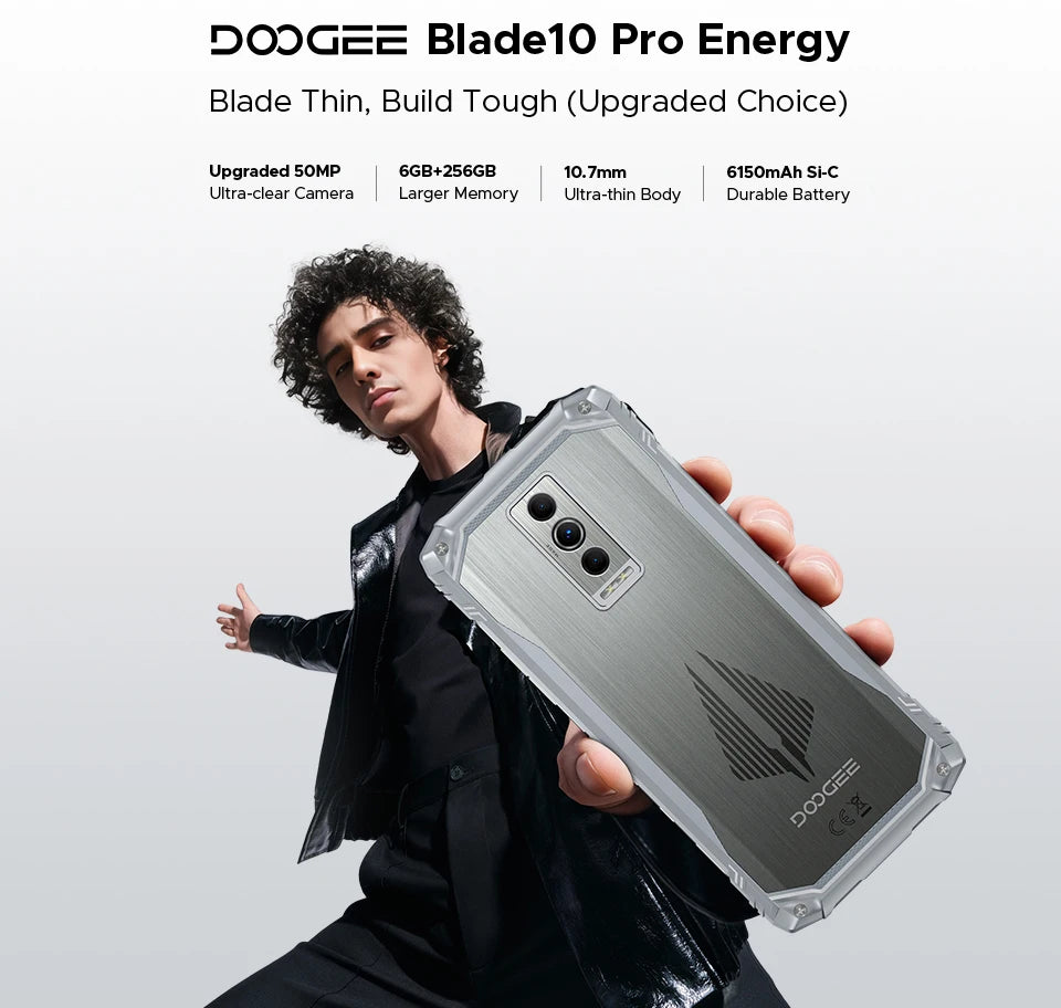Global Version DOOGEE Blade10 Pro Energy Rugged Phone Gemini AI Android 15 Ultra-thin 6.56'' Screen 6150mAh Battery Smartphone