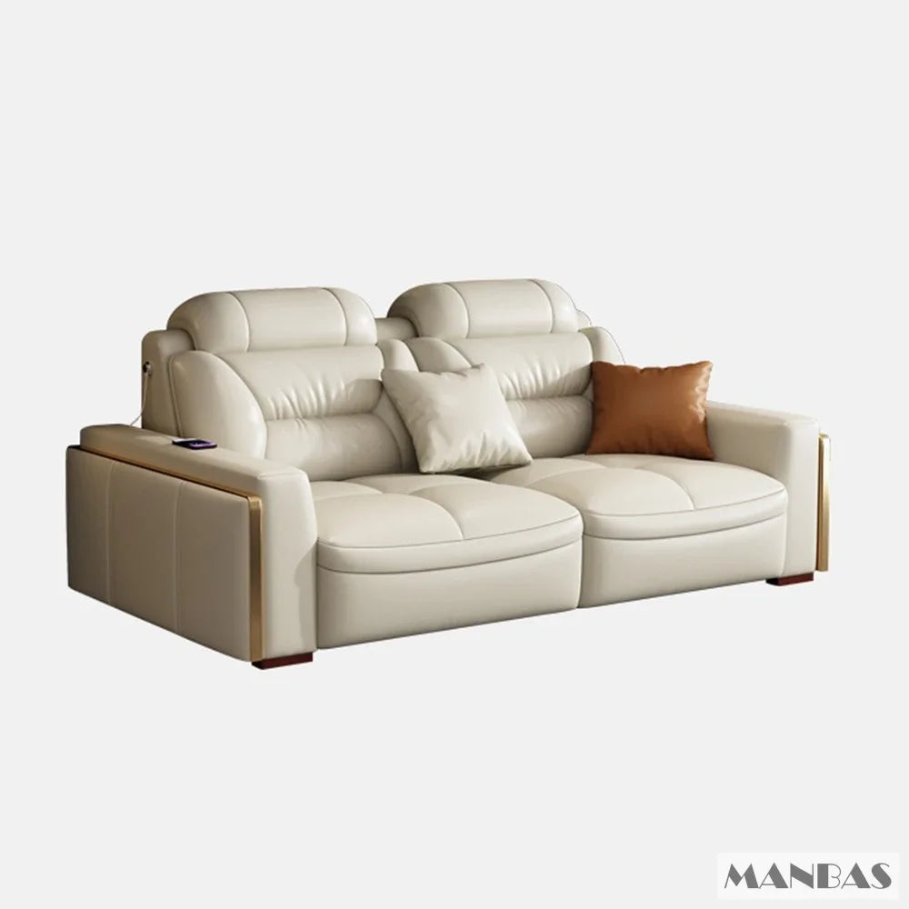 Linlamlim Modern Genuine Leather Sectional Sofa Set with Chaise Lounge– Upholstered Modular Couch with USB and Bluetooth Speaker