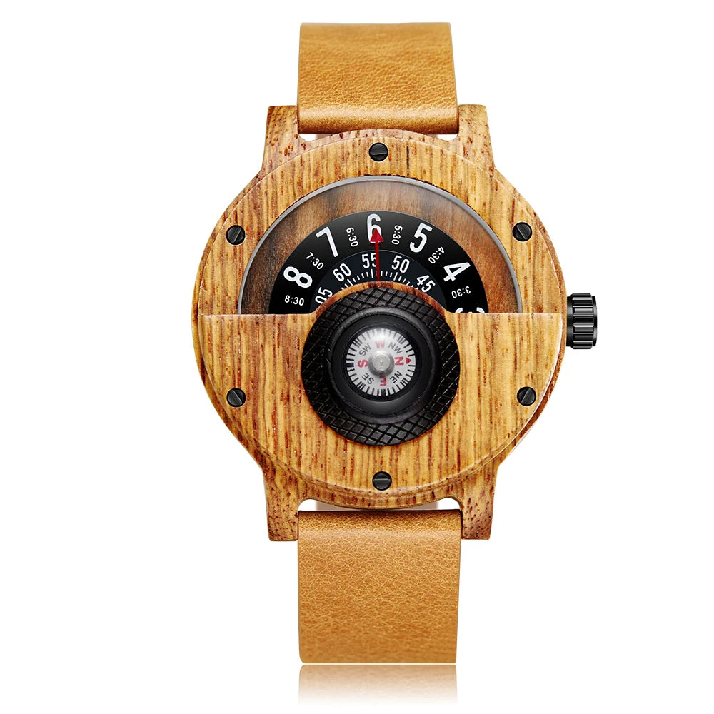 Fashion Wood Watch Men Turntable Compass Man Watch Vintage Wooden Watches Men's Male Wristwatch Clock Luxury relógio masculino