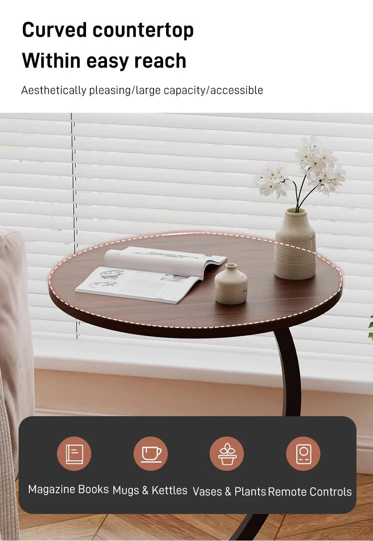 Light luxury round bedside coffee table home simple movable sofa side table for small apartments