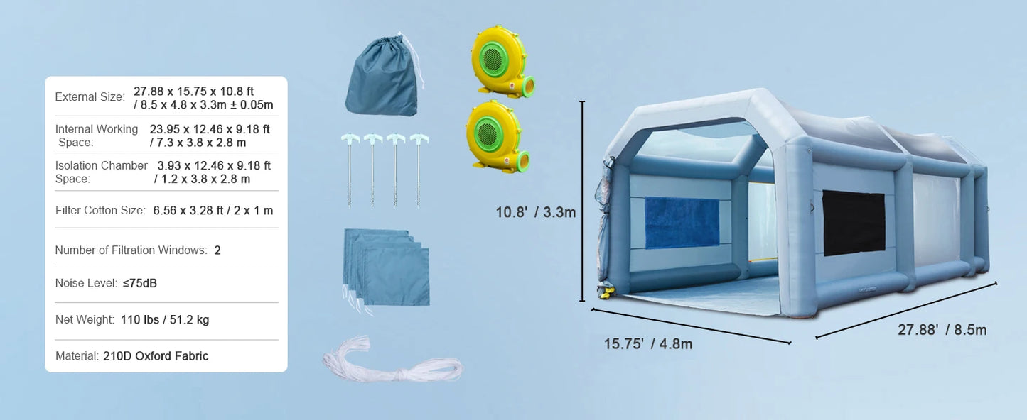 SucceBuy Inflatable Paint Booth with Blowers Inflatable Spray Booth Powerful Spray BoothCar Paint Tent Air Filter System