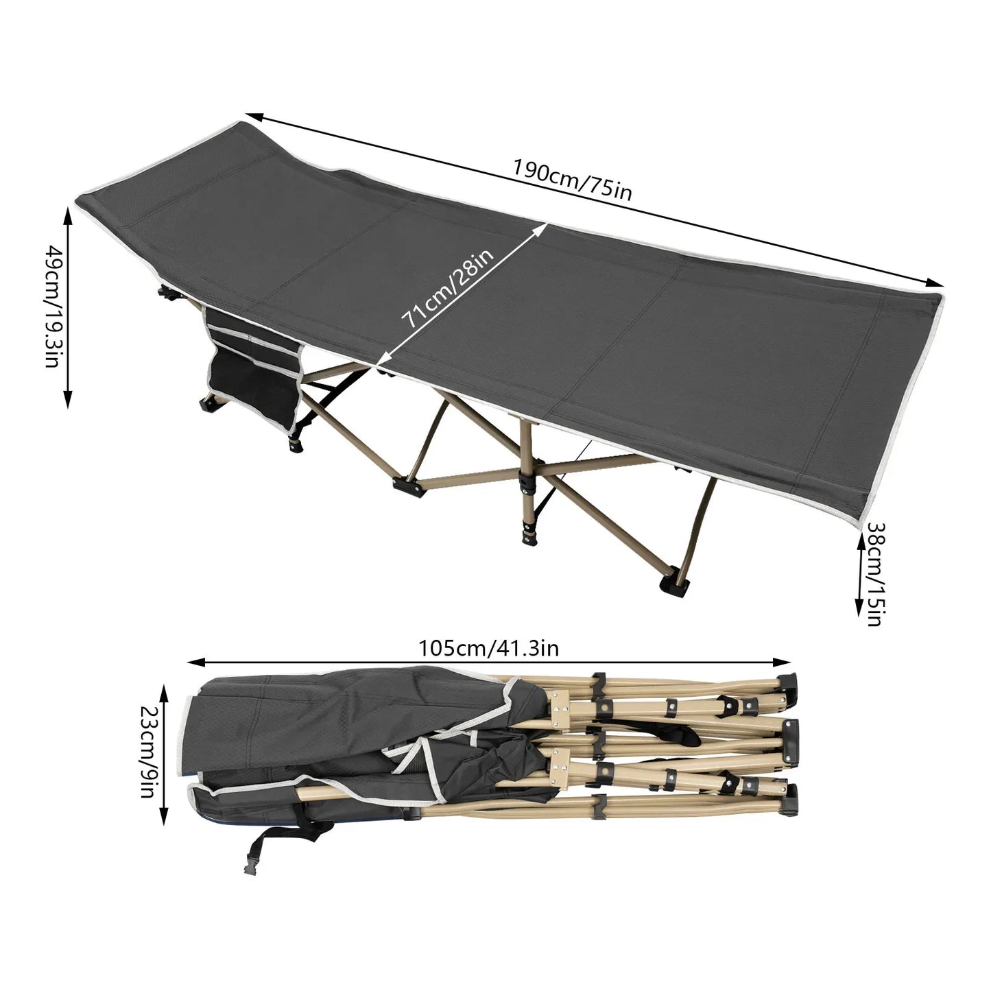 Camping Cots, High-Strength Carbon Steel, 1200D Oxford Cloth, Elevated 15" Bed (7528in), Comfortable and Breathable, Easy