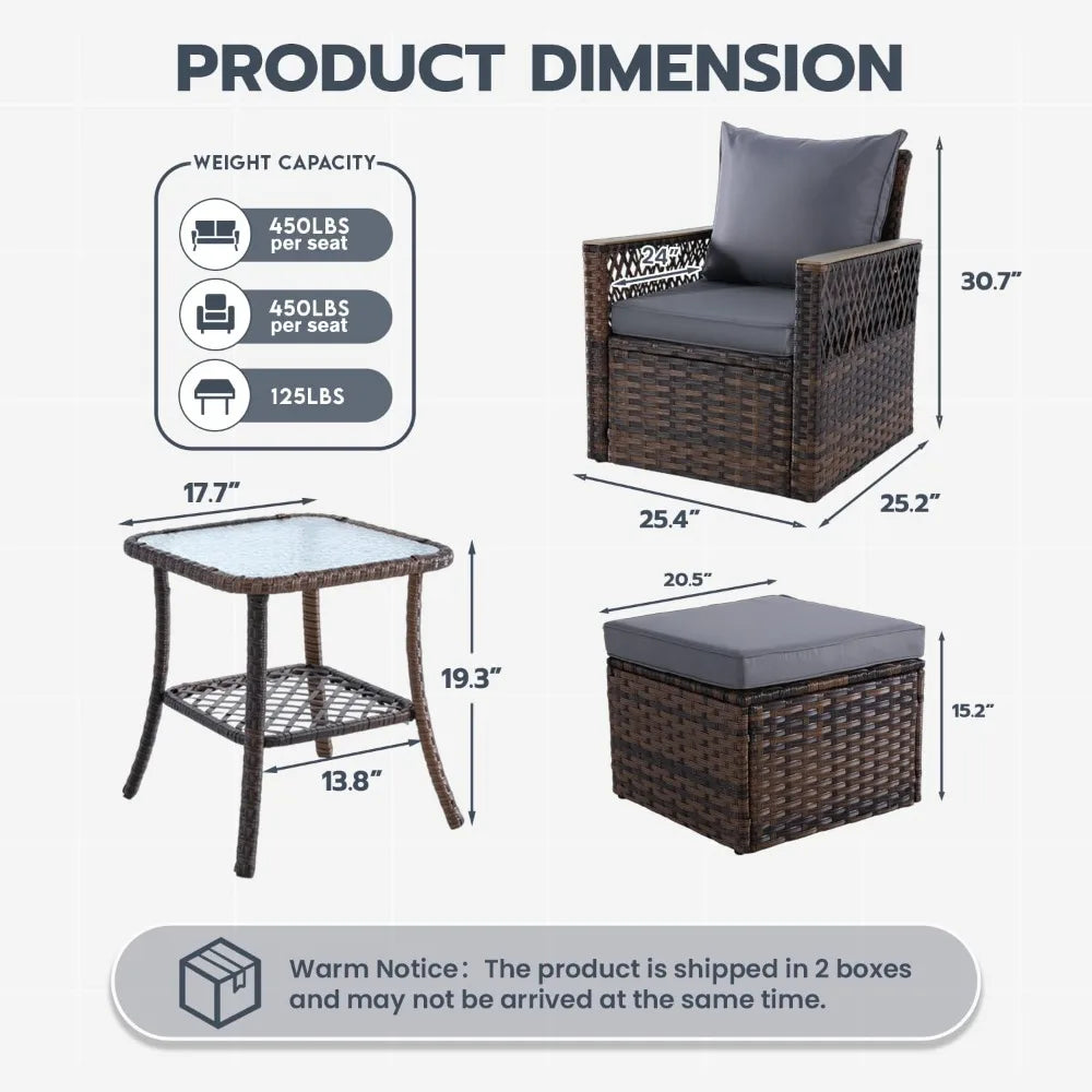 5 Pieces Patio Furniture Set, Outdoor Swivel Glide Chair with Ottomans and Side Table with Water-Resistant Cushions & High Back