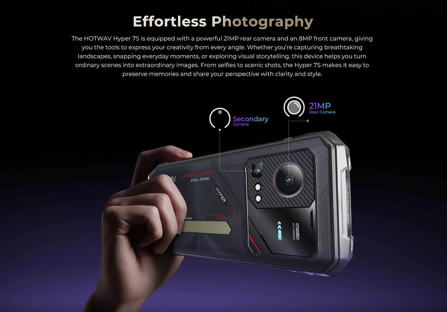 HOTWAV Hyper 7S Rugged Phone Android 15 10800mAh 20W Mobile Phone 5G Global Version 4GB 256GB Smartphone 6.6'' 120Hz Cellphone