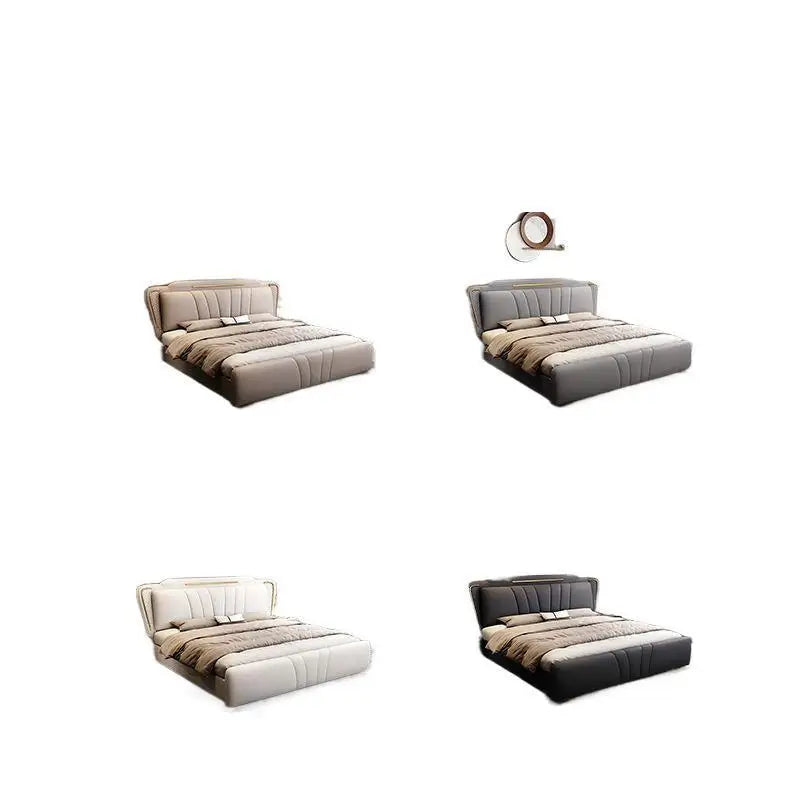 Italian master bedroom double bed 1.8x2 luxury double bed storage 1.5m net red leather bed