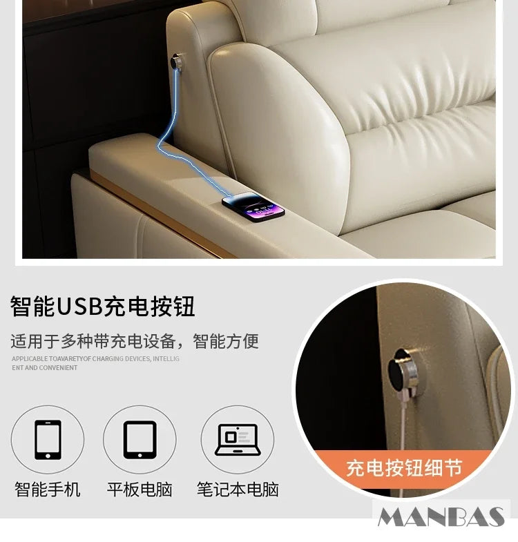 Linlamlim Modern Genuine Leather Sectional Sofa Set with Chaise Lounge– Upholstered Modular Couch with USB and Bluetooth Speaker