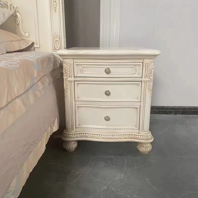 American Retro Solid Wood Carved White Double Bed American Country Princess Bed