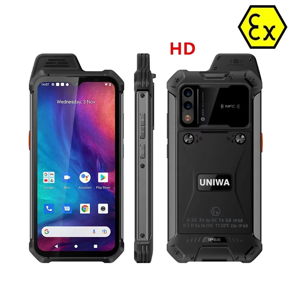 UNIWA W888 ATEX Explosion Andriod Smartphone Walkie Talkie IP68 6.3“ HD 4GB 64GB 4400mAh NFC Certification Explosion-proof Phone