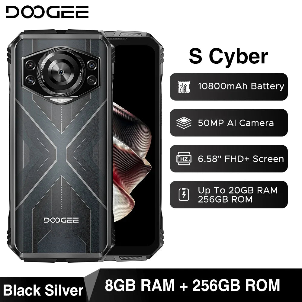 DOOGEE S Cyber Rugged Phone 6.58" 90Hz IPS Screen 10800mAh Large Battery 8GB+256GB 50MP AI Main Camera Android 14