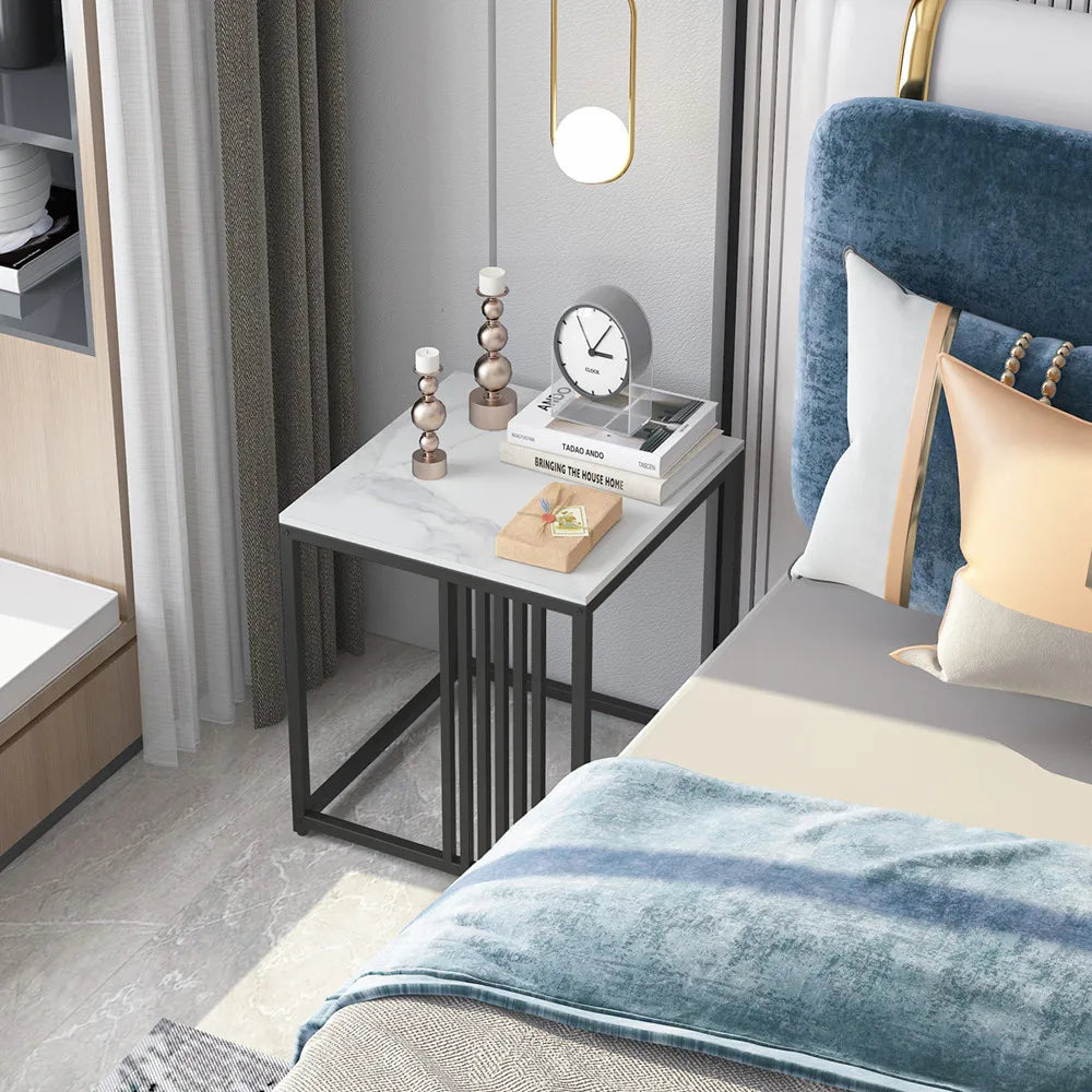 LUVODI Luxury Sofa Side Coffee Table White Square Marble End Table for Living Room Bedroom Balcony