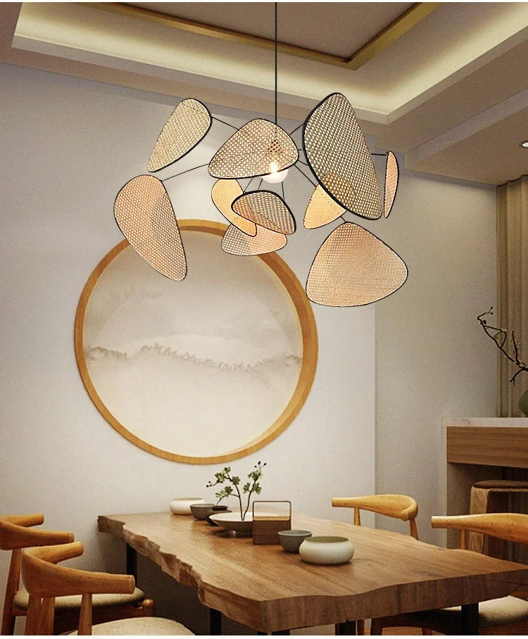 Japanese Wabi Sabi Art LED Pendant Lights Nordic Luxury Bamboo Rattan Lamp for Living Dining Bed Room Home Decoration Chandelier