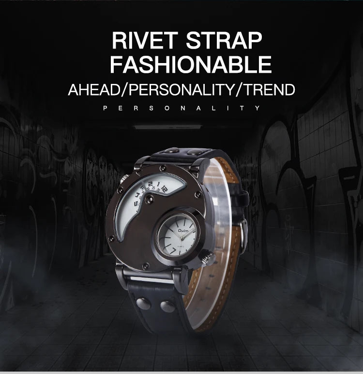 Oulm Designer Brand Luxury Watches For Men Dual Time Quartz Watch Casual Man Leather Watch Sport Male Clock Relogio Masculino