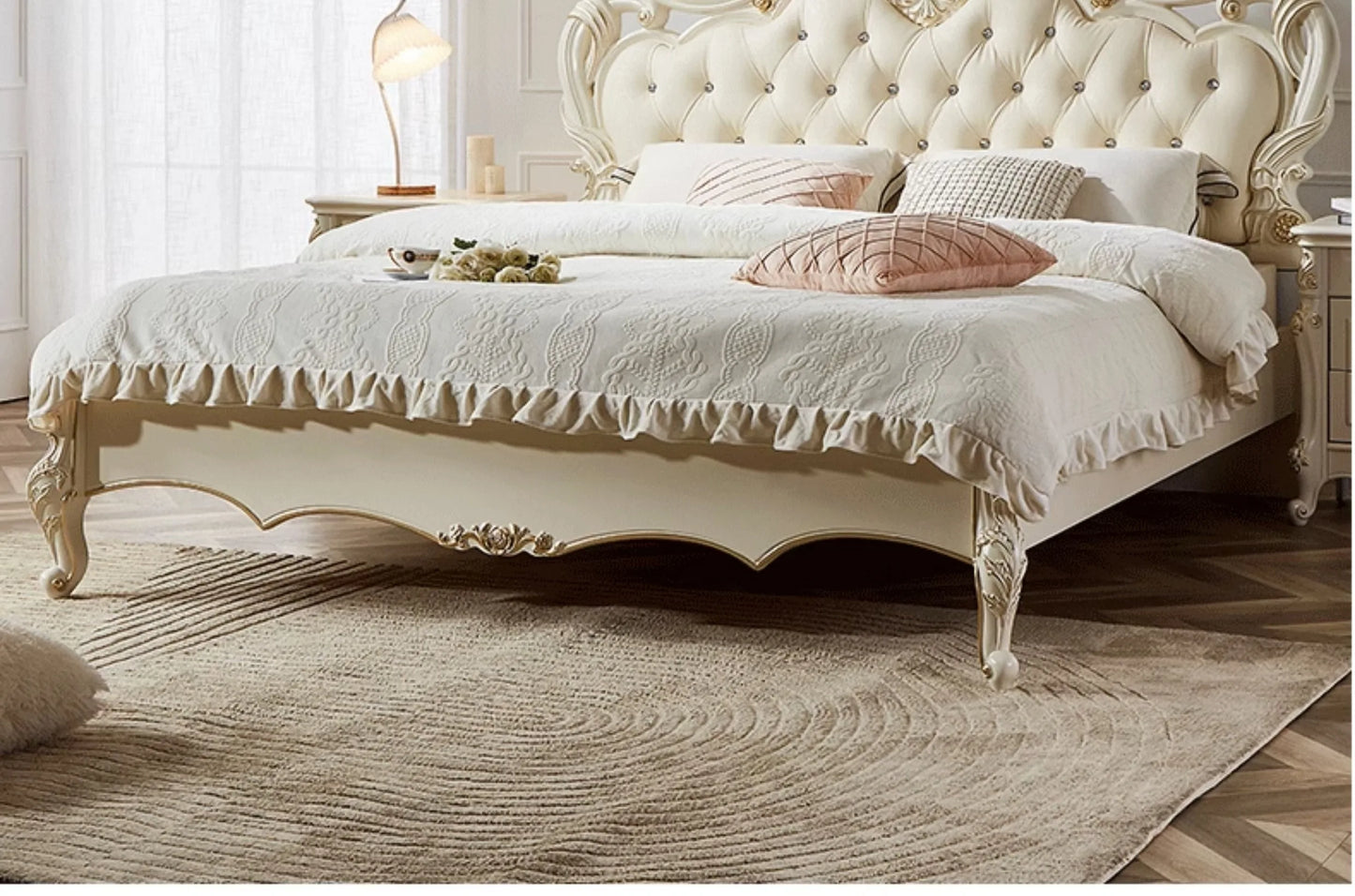European Bedroom Massage Bed Design Frame Luxury Double Bed Princess Sleeping Platform Safe Sofa Headboards Cama Home Furniture