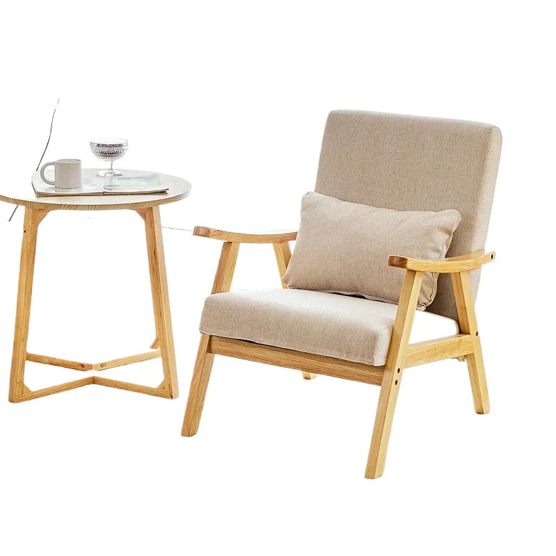 Single Sofa Chair, Boutique Hotel Guestroom Seat, Balcony Solid Wood Lounge Chair, Leisure Chair for Cozy Spaces