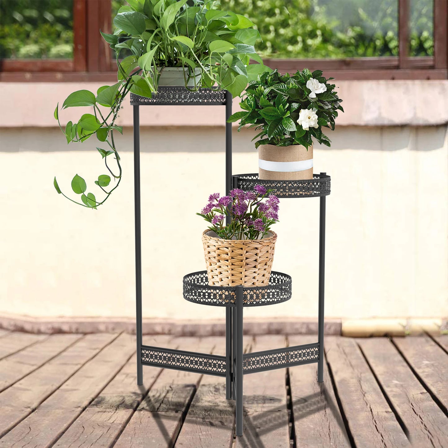 3/4 Tier Iron Metal Plant Stand Indoor Outdoor Foldable Flower Stand Rack for Home Garden Patio