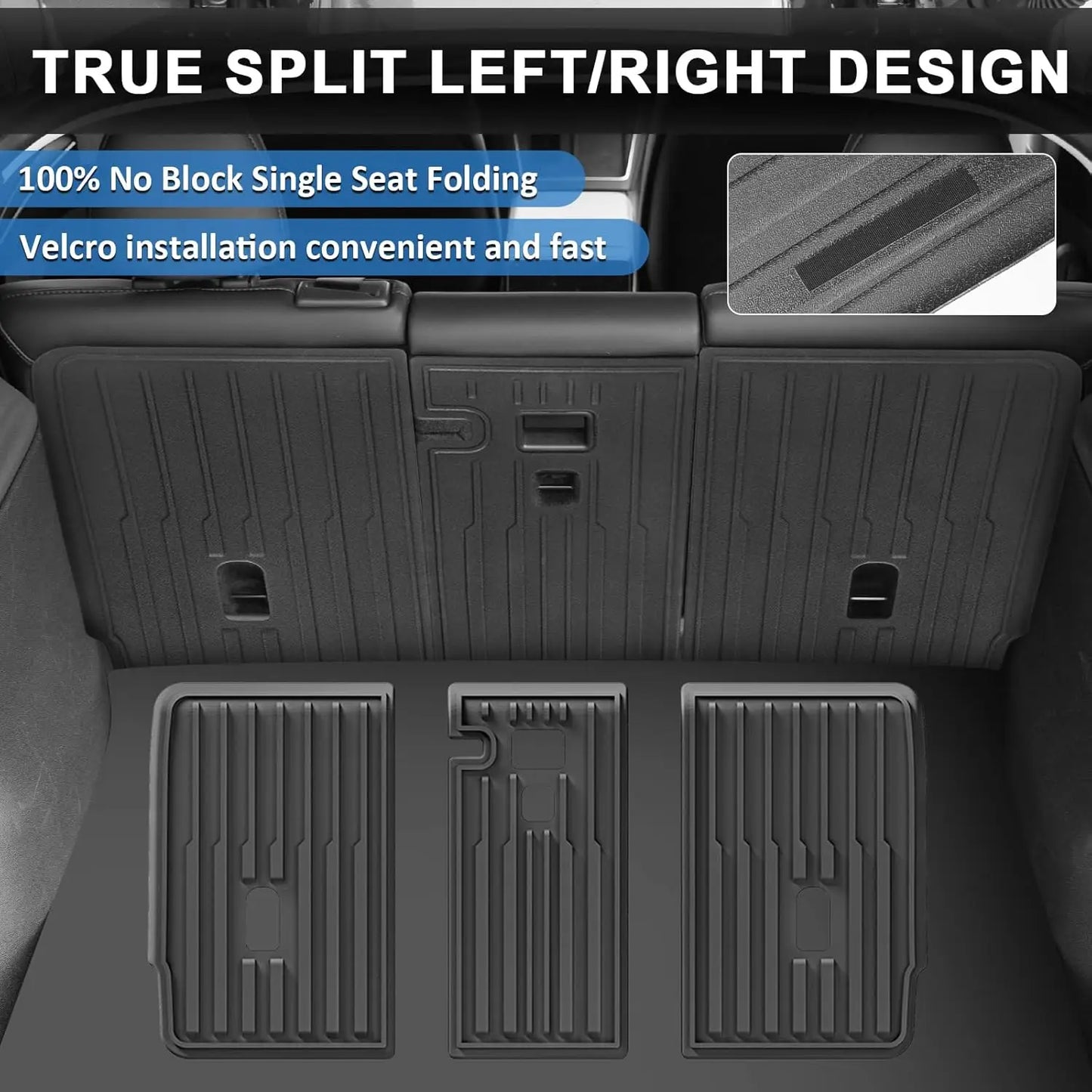 Floor Mats for Tesla Model Y Juniper 2025 2026 5-Seat, All Weather Non-Slip Front Rear Cargo Liner Second Row Seat Back Mats