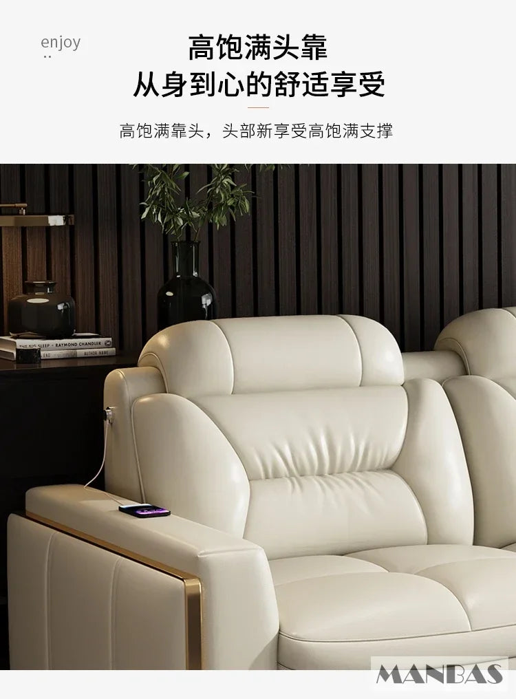 Linlamlim Modern Genuine Leather Sectional Sofa Set with Chaise Lounge– Upholstered Modular Couch with USB and Bluetooth Speaker