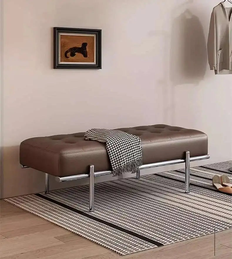 Entrance Porch Soft Shoe Bench Living Room Sofa Bench Bedroom Bed End Bench Metal Frame Integrated Benchs Minimalist Furniture