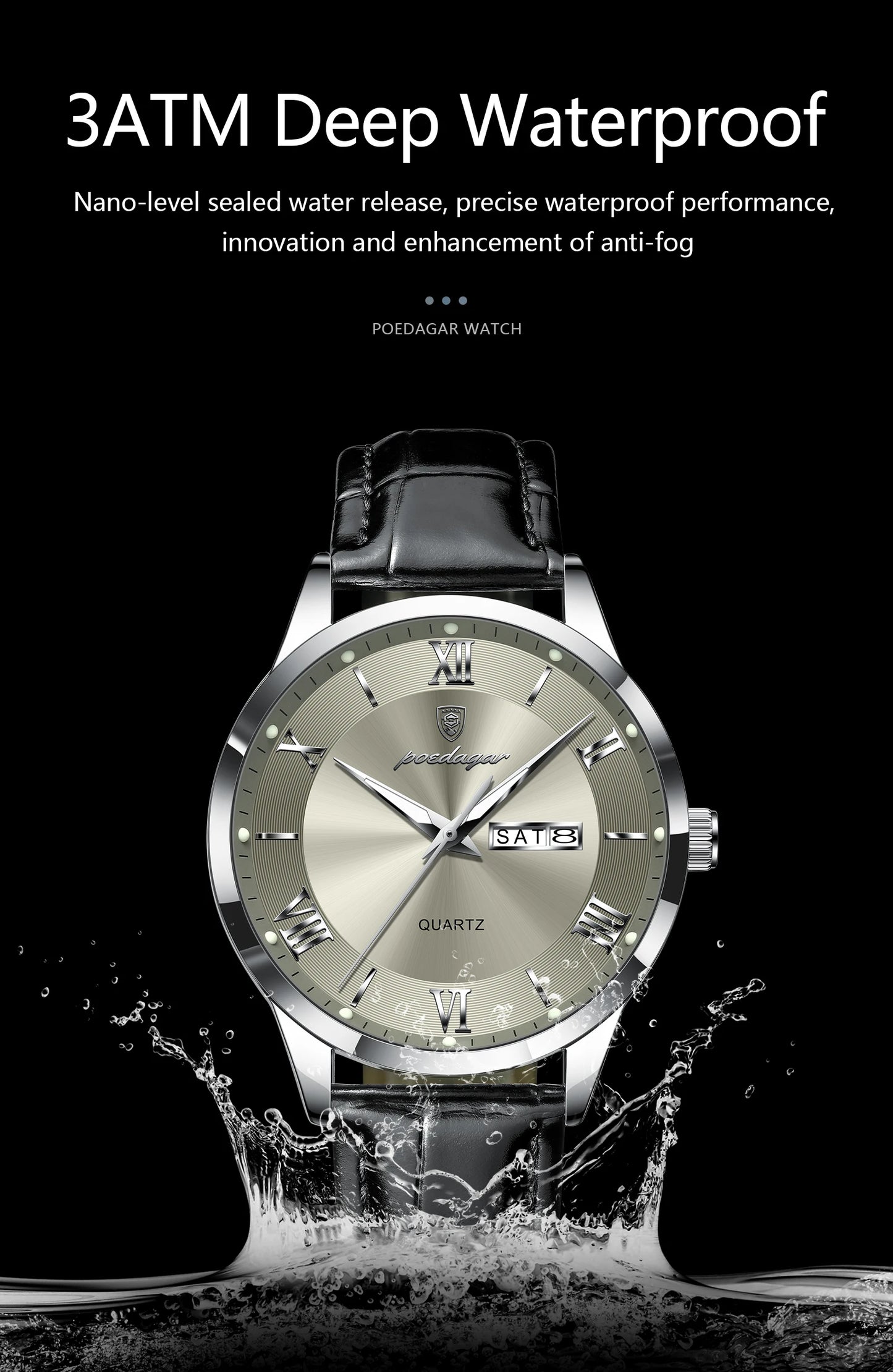 POEDAGAR Top Luxury Watch For Men Military Waterproof Luminous Date Week Man Wristwatch Leather Men's Quartz Watches Sport Reloj