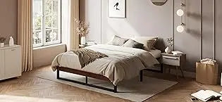 Queen Bed Frame with Headboard, Heavy Duty Platform Base with Under-Bed Storage, Solid Metal Construction, No Box Spr