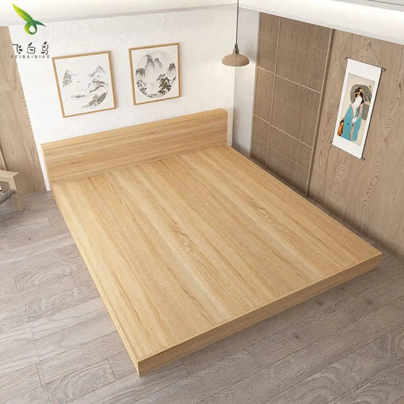 Japanese style extra large tatami low bed, modern simple double floor-to-ceiling panel bed, floor-to-ceiling floor platform low