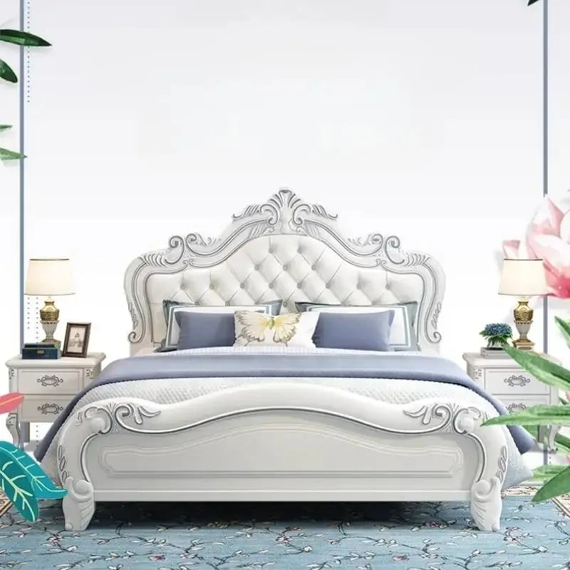Princess Wood Frame Bed Modern Platform Designer Wooden Full Set Bed Double Headboards Luxury Camas De Dormitorio Home Furniture