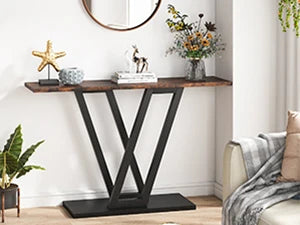 Console Table, Industrial Hallway Table for Entryway, 43 Inch Entryway Tables Narrow Sofa Table for Living Room, Rustic Brown