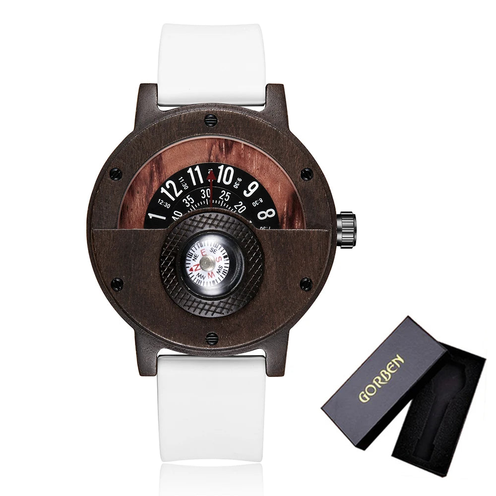 Fashion Wood Watch Men Turntable Compass Man Watch Vintage Wooden Watches Men's Male Wristwatch Clock Luxury relógio masculino
