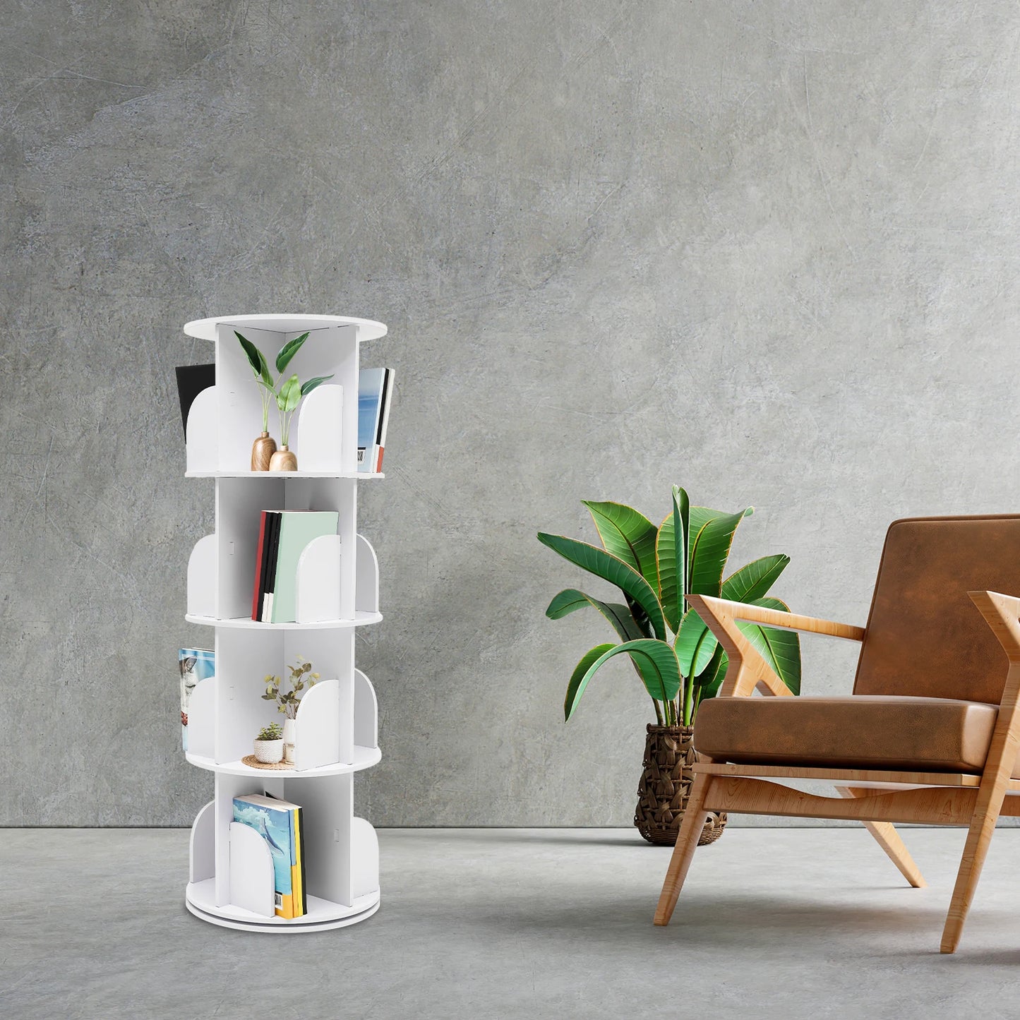 Bookcase with 360° Rotating Design, Steel Ball Bearing for Silent and Smooth Rotation, Multi-Layer Stacking Shelf for Easy